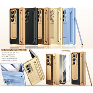 for Samsung Galaxy Z Fold 7 Case with S Pen Holder & Slim Stylus & Screen Protector & KickstandLuxury PU Leather Plating Hard Shockproof Protective Case for Z Fold 6 CaseZ Fold 5 CaseZ Fold 4 Case