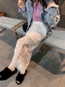 French Style Lace Split Straight Cut Midi Skirt Womens Base Layer High Waist Slimming White Dress Spring Autumn Seasonal Skirts