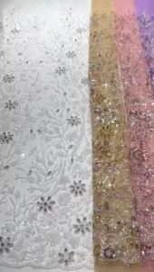 Chất Liệu Vải Ren Pháp Cao Cấp 5 Thước Châu Phi Đính Hạt Thêu Nigeria Kim Sa Lấp Lánh Voan Để May Đầm Dự Tiệc