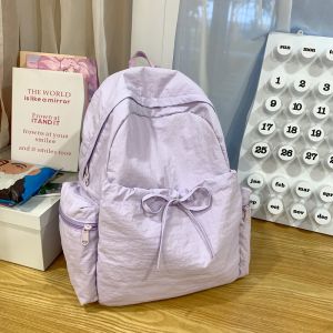 สไตล์เกาหลี Ins กระเป๋าเป้สะพายหลังไนลอนพับ ลำลอง กระเป๋าหนังสือความจุขนาดใหญ่สําหรับผู้หญิง เรียบง่าย Match Pure Color College Trend ฤดูร้อน 2024