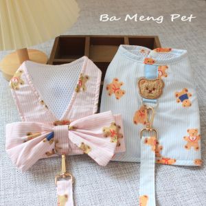 Bear Couple Pet Cat Teddy Bichon Dog Clothes Vest Puppy Chest Strap Thin Summer Hand Holding Rope