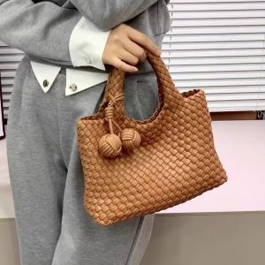 Handwoven Basket Shoulder Bag Womens Fashionable Versatile Crossbody Bag Single Strap Dumpling Shape Medium Size PU Leather