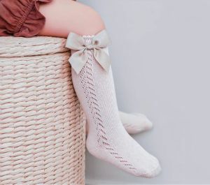 Tất Dài Cổ Tay Mùa Xuân Thu Cho Bé Gái Mỏng Thoáng Khí Có Nơ Thắt Nút Kiểu Công Chúa Tất Trẻ Em Cotton Pha Nylon