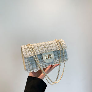 Elegant Womens Crossbody Square Bag Fashionable Plaid Chain Single Shoulder Bag Versatile Mini Bag for Summer 2024