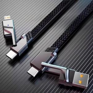 1PCS 2PCS 2IN1 USB-A Type-C Fast Charging Cable for iPhone Xiaomi Samsung Multi Port USB-C USB-L Braid Cord LED Phone Adapter