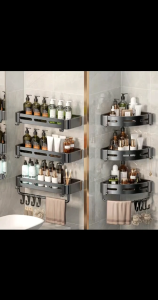 Non porous stainless steel bathroom storage rack kitchen organizer with hooks never rusting strong load-bearing capacity