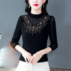 MAIMEI | Thickened Fleece Black Base Shirt For Women Middle-Aged And Elderly Autumn Winter Fashionable High-End Versatile Mommy Top