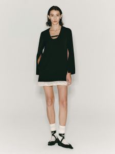 ชุดเดรสทรงเอแขนพองผ้าฝ้ายผสมสไตล์ฤดูใบไม้ผลิและฤดูร้อน AtelierMissLu Dream Wing ชุดเดรสยาวปานกลางคอตั้งแขนยาว