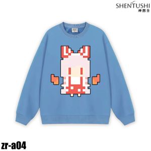 Pixel Art Style BoLi Ling Meng FuLanDuoLu Anime round Neck Fleece Lined Sweatshirt for Teens Casual Loose Fit Cotton Polyester
