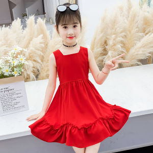 Princess Style Summer Dress for Girls Vest Skirt Childrens Clothing Trendy Little Girls Dress Polyester Fiber B Class Safety