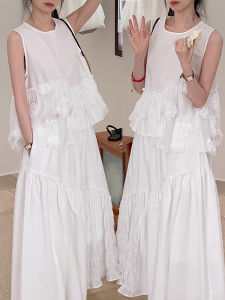 Shalldoer | Korean Fashion Round Neck White Floral Print Top And Skirt Set Womens Summer New Style Two-Piece Suit Short Sleeve Casual Wear