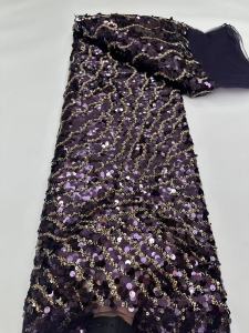 High-Quality Beads Nigerian Sequins Net Lace Fabric African Tulle for Womens Wedding Party Dresses French Style Sewing D M742-1