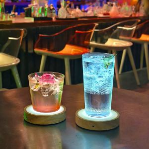 Charging round Solid Wood Base Cocktails LDE Light Base Touch Switch Nordic Style Cup Mat Accessories