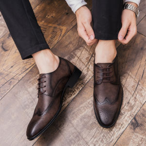 New 2025 Mens Brogue Shoes Small Leather Oxford Wingtip Design Heightening Business Casual Shoes Pointed Toe Autumn Spring Season