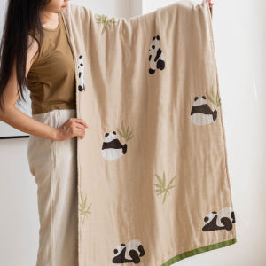 Khăn Tắm Hình Gấu Trúc Dễ Thương Bằng Vải Cotton Nguyên Chất Cartoon Khăn Tắm Trẻ Em Cỡ Lớn Khăn Quấn Mềm Thấm Hút