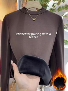 miiow | Thickened Fleece Womens Long Sleeve Round Neck Base Shirt Autumn Winter Warm Inner Wear Cat Person New 2023 Outerwear Ready