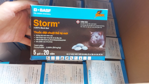 Thuốc diệt chuột Storm dạng hộp 5 gói (20 viên/gói tổng 100 viên) bả sinh học thế hệ mới chứa hoạt chất Flocoumafen 0.005% BASF (Đức)