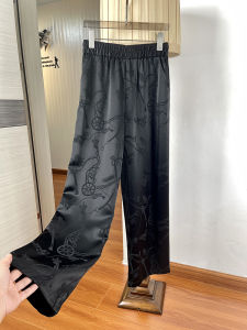 High Waist Draped Thin Acetate Embroidery Wide Leg Pants Spring Summer Loose Straight Cut Trousers for Women Commute Style