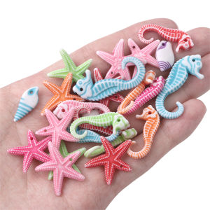 30g Mixed Plastic Acrylic Sea-life Starfish Sea Horse Conch Shapes Beads Charms for DIY Jewelry Craft Making Bracelet Necklace Accessories