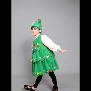 Christmas Tree Children Costume Kids Girls Green Skirt Christmas Performance Clothes Dress Hat Set Christmas Costumes Set School Performance Christmas Party Fun Dress