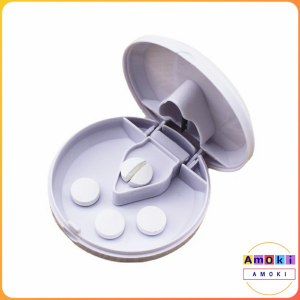 Amoki Square Round Transparent Pill or Tablet Cutter with Medicine Storage