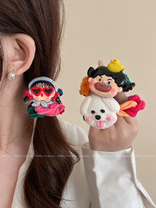 Colorful Handmade High Elasticity Doggie Hair Ties Cute Cartoon Dopaamine Wide Hair Bands Fresh out Original Design New Model