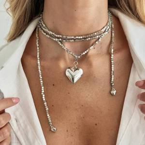 Dây Chuyền Choker Mặt Chữ Y Hip-hop Nữ Chuỗi Hạt CCB Không Đều Dây Dài Đeo Xương Quai Xanh Trang Sức Thời Trang Hợp Xu Hướng Quà Tặng