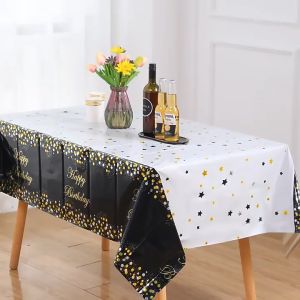 Table Covers Happy Birthday Decor Letter Printed Waterproof Tablecloth Pvc Plastic 6seater rectangle Decoration Drawing Scene Layout Wedding Celebration