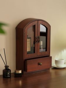 JUXIANYOU | Tủ Đựng Mỹ Phẩm Gỗ Với Cửa Kính Mờ