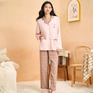 Bộ đồ ngủ cặp đôi LUNILAI cotton dài tay rộng rãi thoáng khí