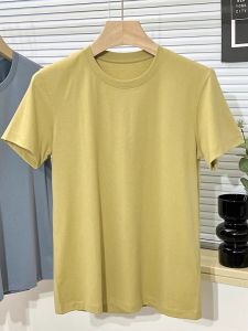 Classy European Goods Luxury Womens Clothing Fashionable Yellow Shoulder round Neck Short Sleeve T-shirt Summer Loose Simple All-Match Tops