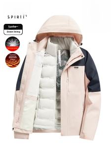 Jeep Spirit Womens down Jacket Removable Warm Outer Shell Windproof Waterproof Three-in-one Design for Men And Women