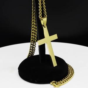 Christian Hip Hop Stainless Steel Jesus Cross Chain Necklace for Women Men Gold Color Statement Necklace Jewelry Collier Croix