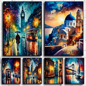 1Pc Frameless Afremov Style poster Heavy color painting landscape poster canvas printing wall art decoration paintingHome Ro