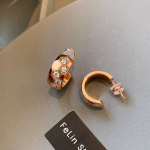 High-End Rose Gold Honeycomb Diamond Embedded Earrings 999 Pure Silver Womens Elegant Unique Ear Jewelry Fashionable