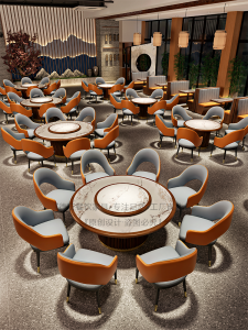 Tea House Restaurant Hotel Balcony Large round Table Solid Wood Stone Plate Dining Restaurant Chinese Commercial Deck Sofa Table and Chair