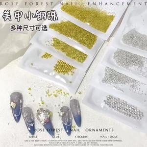 AqToCna | (Ce14)12Grid Nail Art Tiny Steel Beads 0.6-2mm Mixed Size 3D Design Gold Silver Jewelry Manicure Tips Charm Micro Ball DIY Decor