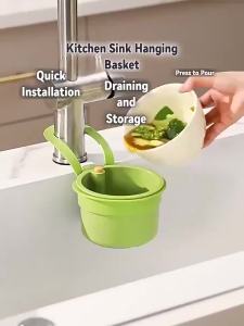 1pc Self Cleaning Kitchen Sink Strainer Basket Press Automatic Dumping Waste Catcher Faucet Hanging Draining Basket Trash Filter