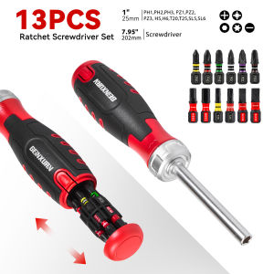 Geinxurn 12-in-1 Ratcheting Screwdriver Setwith 12 Pcs Impact Screwdriver Bits Portable Hand Tools Set for Repair DIY