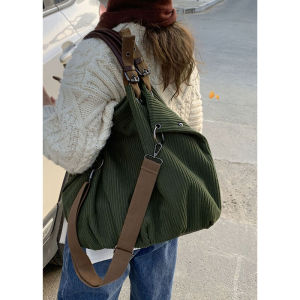 Chic Corduroy Large Capacity Tote Bag Womens 2024 New Fashion College Style Shopping Bag Soft Handbag Casual Leisure