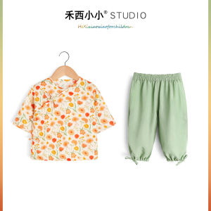 Daily Wear Girls Baby Tang Suit Outfit with Button Design Traditional Chinese Style Top And Bottom Set Floral Print Light Weight