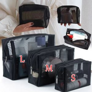 New Mesh Transparent Cosmetic Bags Small Large Clear Black Makeup Bag Portable Travel Toiletry Organizer Lipstick Storage Pouch