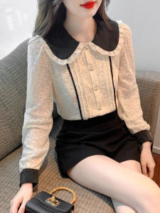 Fall New Style Doll Collar Lace Long Sleeve Chiffon Shirt Womens Elegant French Design Sense Top Fashionable Casual Wear