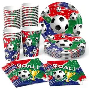 Hasbro | 60Pcs Football Birthday Party Supplies Set Soccer Theme Decorations Includes Paper Plates Cups Napkins Tableware for 20 Guests