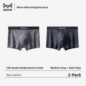 miiow | Mens Cotton Underwear Breathable Boxer Shorts Antibacterial Comfortable Large Size Briefs Mid Waist Flat Angle Pants