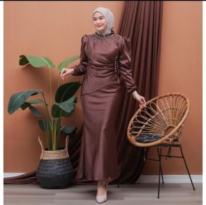 Vina Dress Satin Silk Premium wanita Kondangan Muslim Body Fit Viral Mermaid 2025