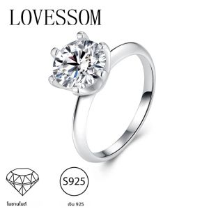 925 เงินหกกรงเล็บรอบ moissanite เรียบง่ายสบายๆและอเนกประสงค์คลาสสิกผู้ชายและผู้หญิงแหวนงานแต่งงานแหวน