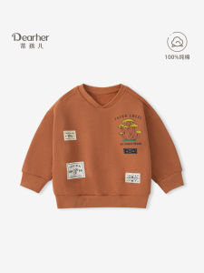 เสื้อฮู้ดคอกลมสีแดงสุดเท่สำหรับเด็กชาย ฤดูใบไม้ผลิและฤดูใบไม้ร่วง 2024 ใหม่ล่าสุด เสื้อคลุมกันหนาวสำหรับเด็กชาย คอกลม แขนยาว ทรงหลวม 100% ผ้าฝ้าย