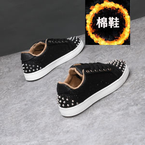 Mens Casual Sports Shoes Spring 2025 New Style Ultra-Leather Dequan Rivet Wear-Resistant Standing Shoes round Toe Rubber Sole
