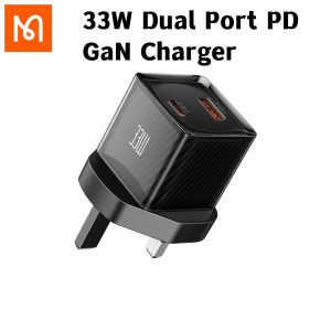 Mcdodo UK Plug Mini size GaN Charger 33W Dual Port PD USB-A+USB-C 33W PD + Quick Charge Dual Port Charger For iPhone 15 14 13 12 11 pro Macbook pro Samsung S21+ S21 ultra Xiaomi Redmi K40 Redmi Note9 Pro Redmi 10X Pro Huawei P50 Pro Mate 40 50